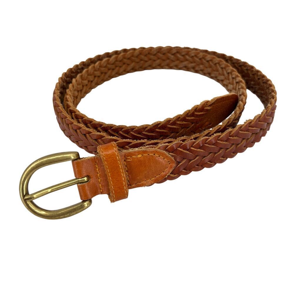 Surrey Braided Leather Belt Womens Size M Brown Brass Buckle‎ Y2K Boho